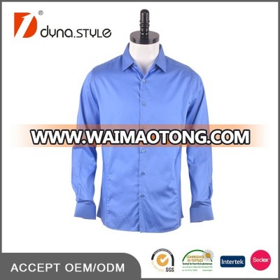 Royal blue solid color cotton satin High Quality Shirts